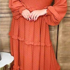 Elegant Rust Polka Dot Dress